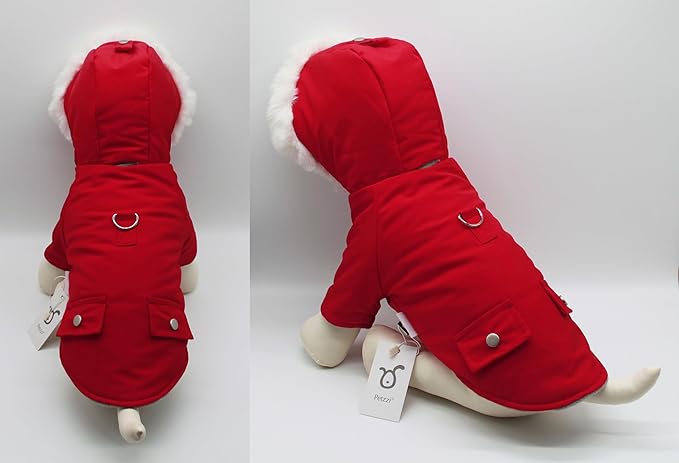 Pet Warm Dog Coat for Winter Cold Weather Clothes Hooded Dog Jacket Small Puppies Medium Large Dog Cat Clothes Insulated Padded Snow Parka (Red, Medium)