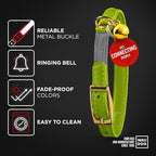 WAUDOG Ultra Soft Rolled Leather Cat Collar with Removable Bell, Safety Elastic Strap and QR ID Tag - Soft Padded for Small, Medium, and Large Cats - Round Kitten Collar for Male and Female Cats