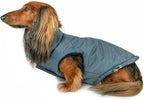 DJANGO Reversible Puffer Dog Coat – Warm Winter Dog Jacket & Water-Repellent Insulated Dog Coat w/Harness Hole, Windproof, Adjustable Fit for Small & Medium Dogs, Dachshunds – Twilight Blue, Medium