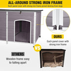 Aivituvin Large Heated Dog House, Outdoor Kennel with Insulation Liner, 59 Inch, Iron Frame Construction, Winter Weatherproof Design, Built-in Heater，Grey