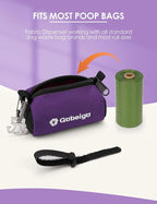 Gobeigo Dog Poop Bag Holder for Leash, Large Opening for Easy Pull Out, Doggy Poo Bag Dispenser with Used Waste Bag Carrier Suitable for Any Retractable Leash with 15 Unscented Bags (Purple)