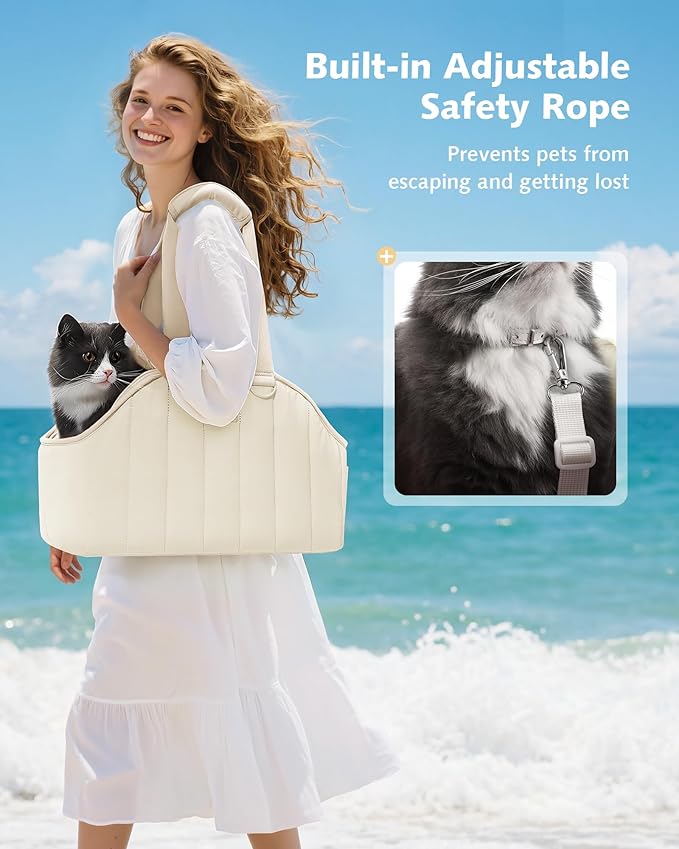 Pecute Dog Purse Carrier, Dog Carriers for Small Dogs with Cotton Soft Sided, Cat Carrier with Large Pockets, Comfortable Pet Carrier for Rabbit, Suitable for Travel, Subway, Veterinary, White