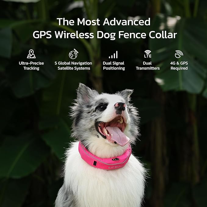 SATELLAI Dog Wireless Fences, Blue The Most Advanced GPS Dog Collar with AI Analysis, Precise Positioning, 5-Day Battery, and IP68 Waterproof, Flexible Virtual Fencing for Medium & Large Dogs