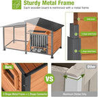 GUTINNEEN Extra Large 60" Heated Dog House Outdoor Dog Kennel with Safe Heated Pad, Chew-Proof Metal Frame and Rotating Food Bowl for Large Dog Breeds, 60" L x 36" W x35.4 H (Brown)