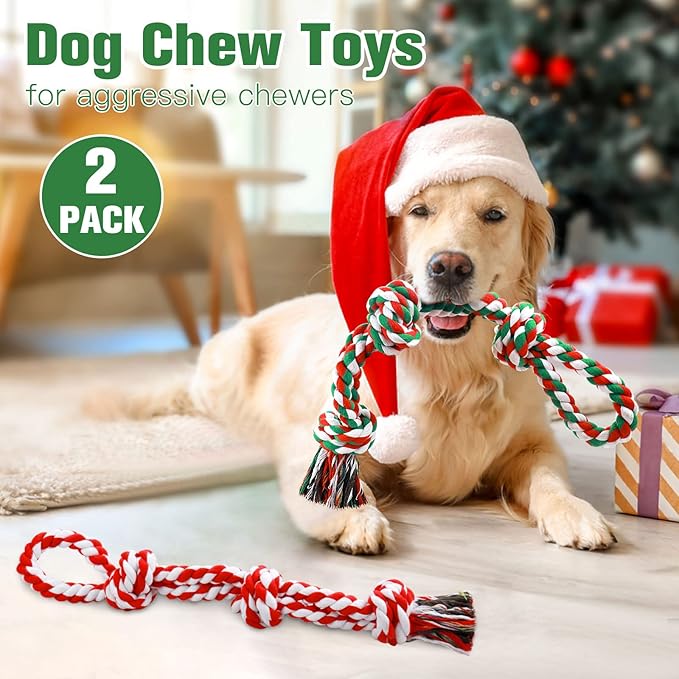 UPSKY Christmas Dog Rope Toys - Nearly Indestructible, Dental Cleaning, Aggressive Chewer Toys for Medium Large Breeds