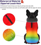 Dog Winter Coat, Waterproof Dog Jacket with Leash Hole, Reflective Adjustable Pet Snow Vest, Warm Fleece Sweater for Small Medium Large Dogs - Rainbow, 2XL
