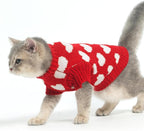 KOOLTAIL Cat Turtleneck Sweater - Soft Knit Cat Christmas Sweater, Heart Love Pattern, Thick Warm Cold Weather Clothes for Small to Large Kittens & Puppies, Red