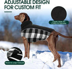 Kuoser Dog Winter Coat, Reversible Waterproof Dog Jacket with Reflective Strip, Warm Dogs Fleece Vest Adjustable Doggy Cold Weather Clothes Plaid Christmas Outfit Pet Apparel for Medium Dogs, Black M
