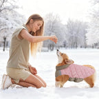 Quilted Dog Winter Coat, Plaid Lined Reversible Vest, Reflective Safety Strip, Cold Weather Pet Apparel Pink XXS