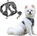 SOLMOONY Small Dog Harness,Soft Mesh Puppy Harness and Leash Set,No Escape Cat Harnesses for Training Walking,Reflective Adjustable Puppy Vest for Small Medium Dogs, Cats (Grey, M)