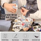 27.6'' Cat Grooming Wrap Cat Wrap for Cutting Nails, Anti-Escape Cat Restraint Wraps for Medicine Nail Clipping Ear Cleaning, Self-Adherent Cat Swaddle Wrap with Nail Clipper - Within 15lbs