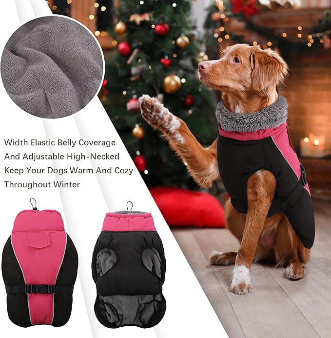 IDOMIK Dog Winter Coat, Reflective Waterproof Dog Jacket for Cold Weather, Warm Pet Coats for Small Medium Large Dogs, High Collar Doggy Fleece Snow Jacket, Winter Vest with Adjustable Buckle,L