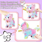 Interactive Electronic Plush Toy Walking and Barking Robot Cat Plush Cat Remote Control Kitten for Girls (Colorful Cat)