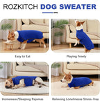 ROZKITCH Dog Pajamas for Small Dogs with Built-in Leash Hole, Pet Windproof Warm Cold Weather Jacket Vest Cozy Jumpsuit Apparel Outfit Clothes for Walking Hiking Travel Sleep Blue XS