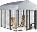 LEMBERI 6x4x4 Outside Dog Kennel with Roof for Large Dogs,Heavy Duty Welded Wire Steel Dog Playpen Fence with Secure Lock, Pet Pen with UV-Resistant Waterproof Cover (69.1''L x 50.4''W x 56.6'H)