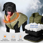 Dog Winter Jacket Waterproof, Reflective Fleece Lined Dog Coats for Small Medium Large Dogs, Warm Snow Coat for Dogs, Insulated Cold Weather Dogs Puffer Jackets with Leash Hole, Olive, 3XL