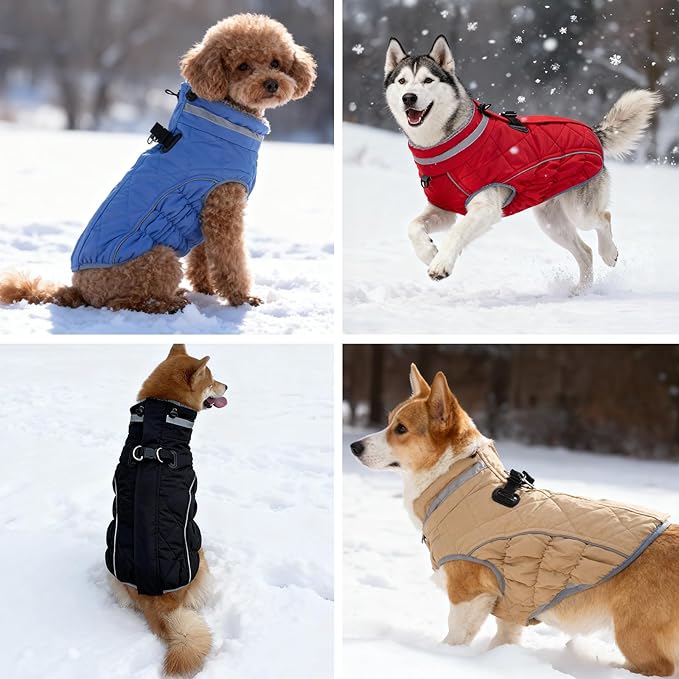 Dog Coat, Warm Dog Winter Coat for Large Dogs, Waterproof Jacket with Harness Built in, Reflective Turtleneck Cold Weather Coats with Zipper,Pet Fleece Vest Snow Jacket, Orange XXL