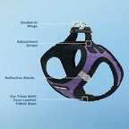 Best Pet Supplies - All Weather Mesh / Plush, Reflective, No Pull Harness for Small, Medium Dogs, Cats - Secure with Hook & Loop Fastener, Buckle, Double D-Rings - Purple Faux Leather, XL