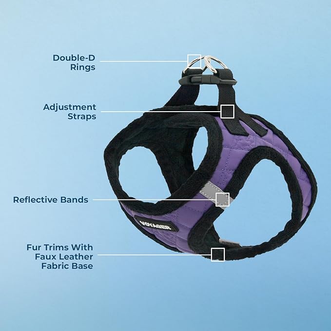 Best Pet Supplies - All Weather Mesh / Plush, Reflective, No Pull Harness for Small, Medium Dogs, Cats - Secure with Hook & Loop Fastener, Buckle, Double D-Rings - Purple Faux Leather, XL