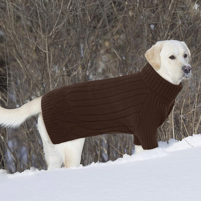 Large Dog Sweater - Turtleneck Thick Warm Doggie Christmas Sweater for Girl Boy Dogs (Brown L)