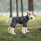 Mile High Life Waterproof Dog Raincoat, Full Coverage Small Dog Rain Coat with Harness, Adjustable 4 Legs Puppy Rain Jacket with Reflective Strip and Elastic Cuffs (Gray, M Back Length 14.6")