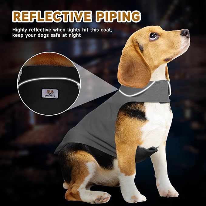 Fleece Dog Coat Reflective Cold Weather Dog Jacket Apparel for Extra Large to Small Pets(Grey,3XL)