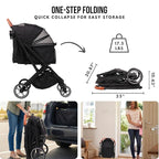 Pet Stroller for Small Medium Dogs Cats Up to 45 lbs, Travel Lite Collapsible, All Terrain 4 Wheels for Jogging, Running, Grey