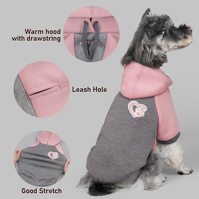 KYEESE Dog Hoodie Stretchy Dog Clothes for Small Dogs Comfort Cat Sweater Warm Pet Clothes Cat Coat with Leash Hole Soft Pet Sweatshirt with Drawstring Dogs Winter Coat for Cold Weather