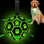 QDAN Premium Glow in The Dark Dog Toys, Dog Ball with Straps, Soccer Ball for Dogs, Outdoor Dog Toys, Pet Birthday Toys, Puppy Essentials for Medium to Large (8Inch)