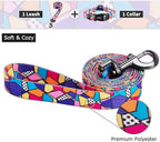 Ihoming Dog Collar and Leash Set for Daily Outdoor Walking Running Training, Geometric Design for Medium Boys Girls Dogs Cats Pets, M-Up to 45LBS