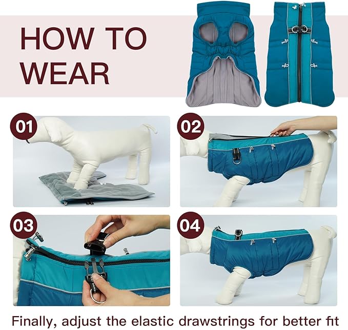 Winter Jacket - XS Warm Zip Up Snowsuit Harness Vest, Reflective Water-Resistant Coat for Small Dogs, Chihuahua, Teacup Puppy, Green
