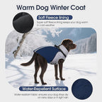 DENTRUN Dog Coat with Harness Built in, Easy On/Off Zipper Closure Winter Dog Vest, Water-Repellent Fleece Lined Warm Jacket with Reflective for Large Dogs, Dark Blue, XXL