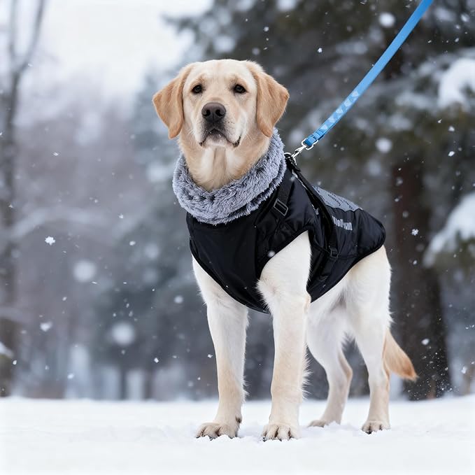 Dog Coat for Medium Large Dogs,Waterproof Reflective Dog Winter Jacket with Harness, Fleece Snowsuit,Warm Pet Winter Coat(Reflective white-4XL)