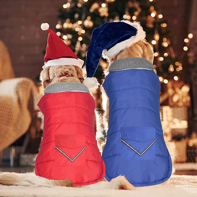 Dog Coat, Waterproof Dog Winter Jacket with Pocket, Reflective Adjustable Pet Snow Vest, Warm Cozy Fleece Sweater for Small Medium Extra Large Dogs - Purple, M