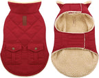 ASENKU Warm Dog Winter Coat, Waterproof Dog Coat for Cold Weather, Fleece Dogs Jacket with Ultra Thick Plush Lining Leash Hole Storage Pockets for Medium Dogs (Red, Medium)