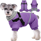 BRKURLEG Purple Dog Coat with Harness, Dog Winter Jacket, Dogs Onesie Body Warm Jackets, Small Dogs Winter Coats Reflective Windproof Warm Cold Weather Coats, Pet Waterproof Jackets, M