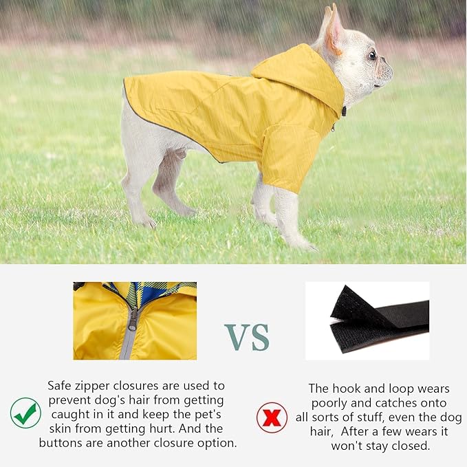 Dog Raincoat Dogs Waterproof Reversible rain Jacket Dog Small Medium Breeds Reflective Zipper Storage Pocket Harness Hole - Yellow - XXL