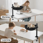 Cat Desk Bed - Machine Washable Reversible Cats Hammock for Large and Kitten - 360° Rotating & Height Adjustable - Supports Up to 45lbs - Indoor Cat Nest Furniture for Office & Game Tables - Black