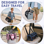 BALEINE Cat Carrier, Puppy Dog Carrier for Small Medium Pets Up to 15 Lbs, Soft-Sided Dog Travel Bag with Safety Zippers, Collapsible Pet Carrying Case (Blue, L, 17"x11"x11")