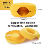 Large Cat Tunnel Bed for Indoor Cats with 3 Toys, Scratch Resistant Donut Cat Bed, Up to 30 Lbs (L 24x24x11, Yellow)
