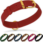 Leather Dog Collar - Heavy Duty Adjustable Soft Padded Pet Collars for Small Medium Large Dogs Breed - Black Green Brown Pink Red Blue (Red, L, 15"-19" Neck Fit)