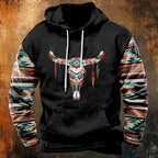 HOTYD Mens Western Aztec Sweatshirts Long Sleeve Fall Fashion Drawstring Pullover Vintage Graphic Cowboy Hoodie for Men