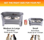 Neater Feeder Express Mess Proof Dog Bowls Elevated for Small Breeds Under 15 Lb, Made in USA, No Spill Raised Dog Food Bowl Stand, Stainless Steel Food and Water Bowl Set, Feeding Station, Grey
