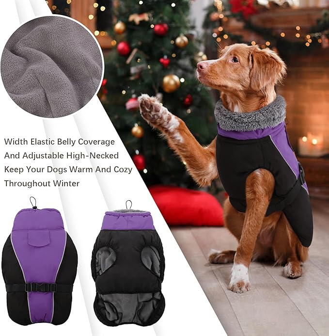 IDOMIK Dog Winter Coat, Reflective Waterproof Dog Jacket for Cold Weather, Warm Pet Coats for Small Medium Large Dogs, High Collar Doggy Fleece Snow Jacket, Winter Vest with Adjustable Buckle,S