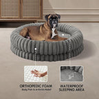 BALANCE Luxury Donut Dog Bed, 43 Inches Round Dog Beds Large Sized Dogs Washable, Orthopedic Calming Dogs Bed for Pets with Anti-Slip Bottom, Gray