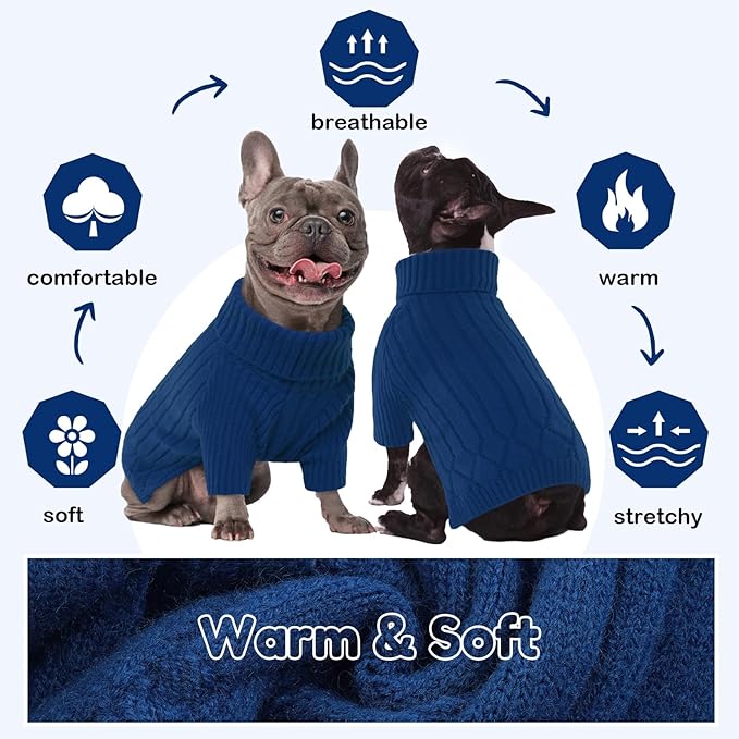 XL Dog Sweaters - Warm Winter Fall Dog Knitwear, Turtleneck Doggie Christmas Sweater, Pet Sweatshirt Clothes Outfit Knit Labrador (Blue XL)