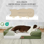 Comfort Expression Orthopedic Dog Bed for Small Dogs 24x16 Inch, Waterproof Supportive Egg Crate Foam Small Pet Bed with Removable Bolster, Dog Couch with Washable Cover & Non-Slip Bottom, Light Green