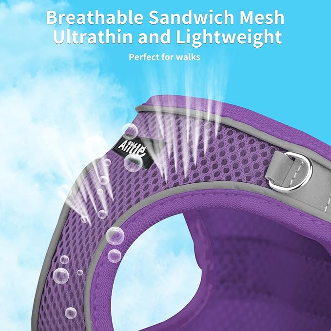 AIITLE Step in Dog Harness and Leash Set - Summer No Pull Escape Proof Vest Harnesses with Soft Mesh and Reflective Bands, Adjustable Pet Outdoor Harnesses for Small and Medium Dogs Pure Purple M