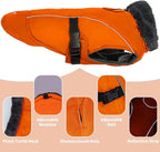DENTRUN Extra Large Warm Dog Jacket - Windproof Water Repellent Reflective Coat, Adjustable Plush Turtleneck, Easy Wear Fleece Lined Cold Weather Vest for Great Dane, Orange, XXXL