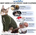 Cat Onesie - Army Green, XXL - Prevents Hair Loss, Sticky Hair Clothes, Pajamas for Cats Only, Hairless Cat Clothes, After Surgery Female, Recovery Long Sleeve